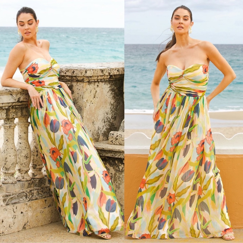 NWT Mestiza New York Soledad Crinkle Chiffon Sweetheart Neck Strapless Gown